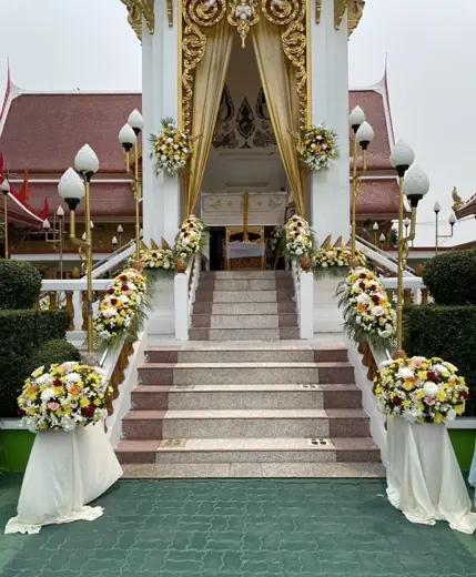 ผลงานจัดดอกไม้หน้าเมรุ จริง Funeral Decor