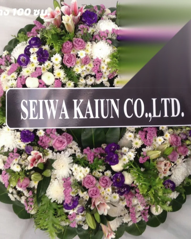 พวงหรีดดอกไม้สด แบบธาราระลึก จัดดอกไม้งานศพ กรุงเทพ